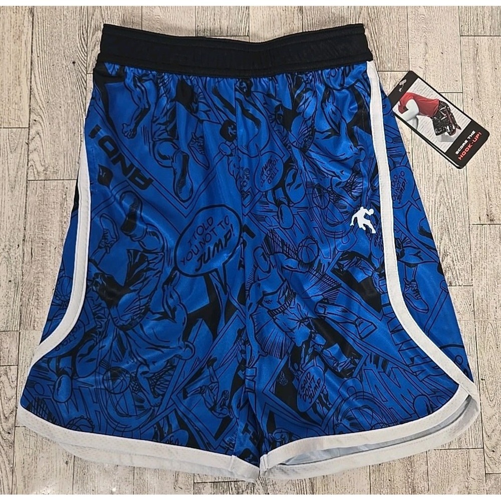 AND1 Basketball Shorts Small (6-7) Boys Comic Print Vital Blue NEW